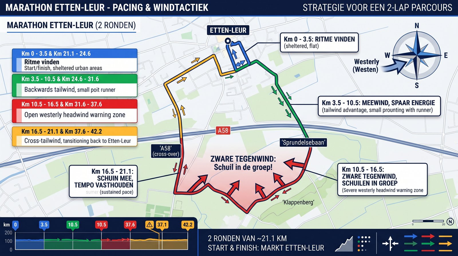 Marathon Etten-Leur 2026: parcours, wind en mijn 2u40-strategie